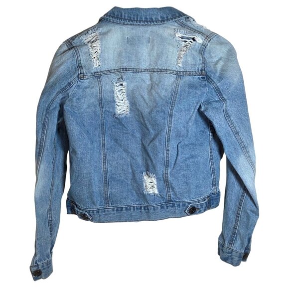2Sable April Jeans Blue Distressed Classic Denim Trucker Jean Jacket Size Small - Picture 5 of 7